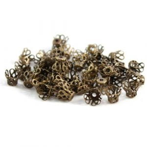 Double Petal Rounded Bead Caps - Antique Brass