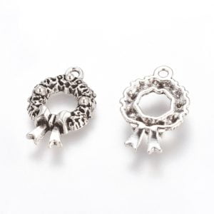 Tibetan Style Christmas Wreath Charms - Riverside Beads