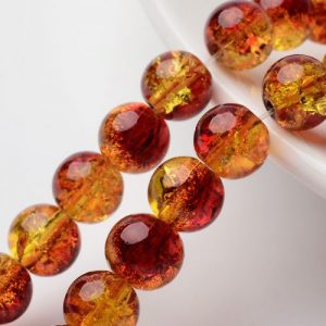 Crackled Glass Beads - Multi - Red and Yellow