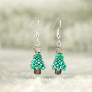 Green Beaded Christmas Tree Earrings - Riverside Beads