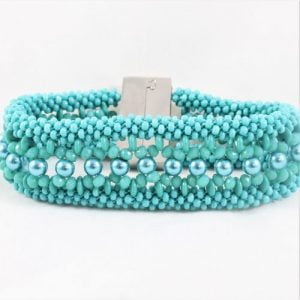 Teal Maxine Eight Braid Lentil Cuff-riverside beads