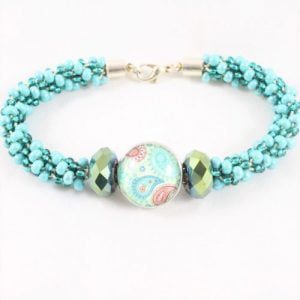 Mint/Cream Beaded Popper Kumihimo Kit-riverside beads
