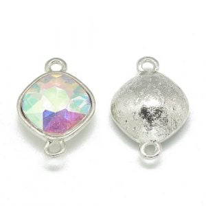 Clear AB Faceted Glass Connector Charm - 15mm x 22mm