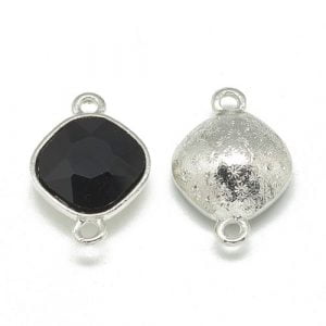 Black Faceted Glass Connector Charm - 15mm x 22mm