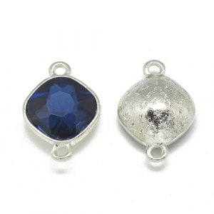 Blue Faceted Glass Connector Charm - 15mm x 22mm