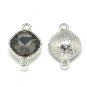 Grey Faceted Glass Connector Charm - 15mm x 22mm
