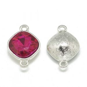 Hot Pink Faceted Glass Connector Charm - 15mm x 22mm