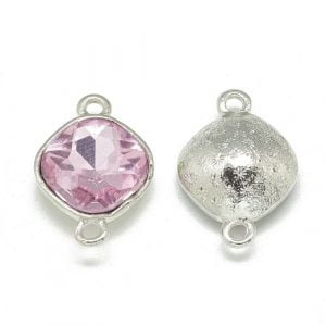 Pink Faceted Glass Connector Charm - 15mm x 22mm