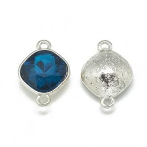 Teal Faceted Glass Connector Charm - 15mm x 22mm