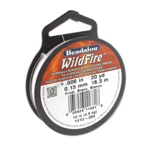 Wildfire Bonded Bead Weaving Thread - White 0.15mm - 0.006in - Riverside Beads
