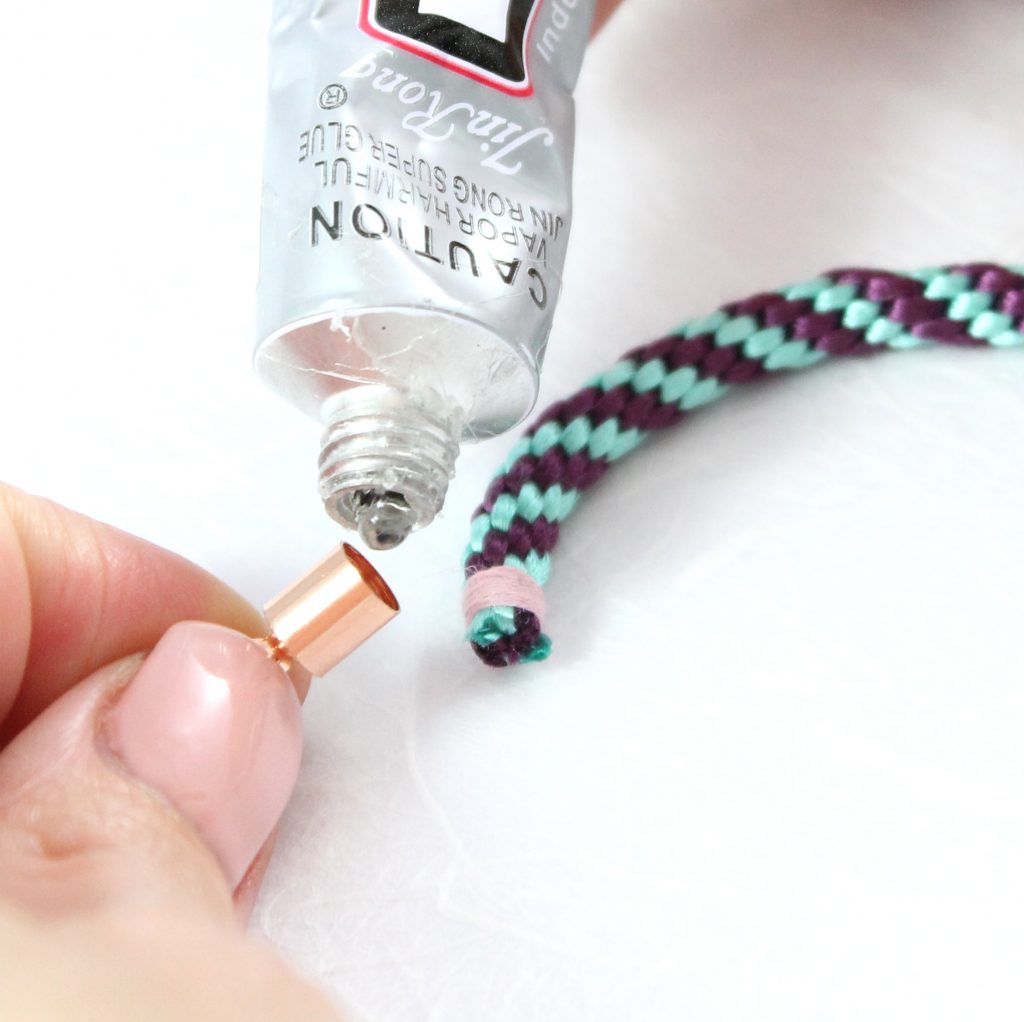 Add end caps to Kumihimo braids