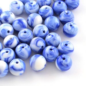 7mm Acrylic Marbled Bead - Blue - Riverside Beads