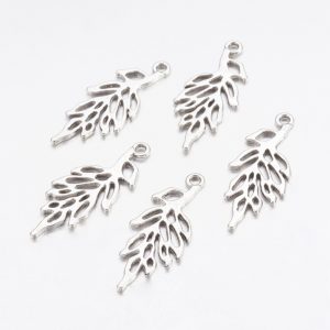 Long Silver Leaf Charms - Riverside Beads