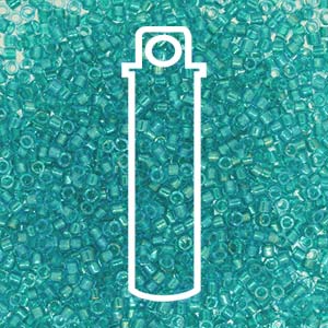 Fancy Lined Teal Green Miyuki Delica Beads, Size 11/0, shimmering teal-green glass beads perfect for bead weaving and embroidery.