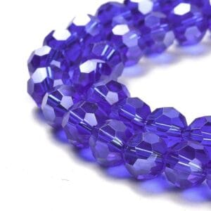 8mm Faceted Glass Crystal Round Beads - Dark Blue AB