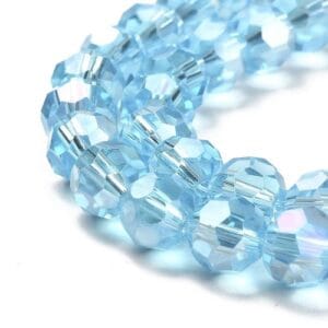 8mm Faceted Glass Crystal Round Beads - Light Blue AB