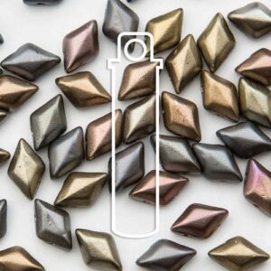 8x5mm Gemduo Bead - Crystal Grey Rainbow. A speciality bead with varying metallic shades throughout the tube. The beads are diamond shaped with 2 holes in.