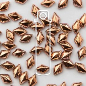 8x5mm Gemduo Bead - Crystal Capri. A speciality bead with a half plated finish, hlaf metallic gold and half a transparent rose colour. The beads are diamond shaped with 2 holes in.