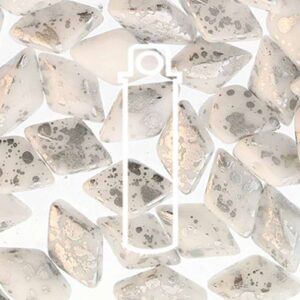 8x5mm Gemduo Bead - Silver Splash Chalk. A speciality bead with a white base and spashes of silver over the surface of the bead. The beads are diamond shaped with 2 holes in.