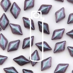 8x5mm Gemduo Bead - Polychrome Mix Berry. A speciality bead with a matte blue and purple finish. The beads are diamond shaped with 2 holes in.