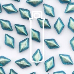 8x5mm Gemduo Bead - Polychrome Mint Chocolate. A speciality bead with a matte green finish. The beads are diamond shaped with 2 holes in.