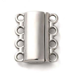 A stainless steel silver multi strand clasp.
