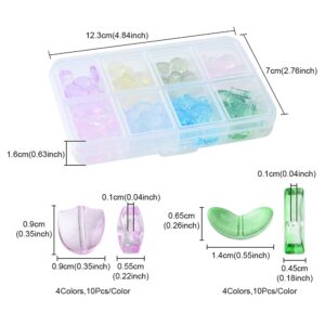 Size reference for tulip and leaf-shaped glass beads with 1mm hole