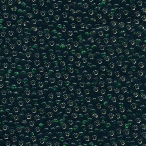 Size 8/0 Preciosa Seed Beads - S/L Dark Green. These beads have a small bit of silver coloured metal in the centre of the seed bead to allow the bead to shine a beautiful colour when the light hits it.