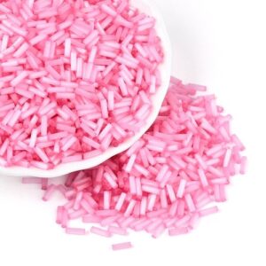 6mm Glass Bugle Beads - Pink. These tubular beads have a hole passing through the length of the bead and are a shade of pastel.