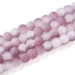 Frosted Crackle Glass Bead in Dusky Rose hues has tones of pink and white throughout, with internal cracks to add a beautiful effect.