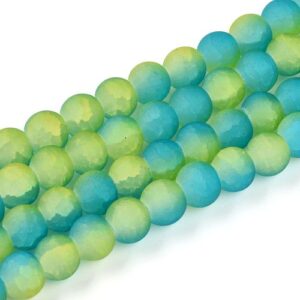 Frosted Crackle Glass Bead in Citrus Wave hues has tones of green and blue throughout, with internal cracks to add a beautiful effect.