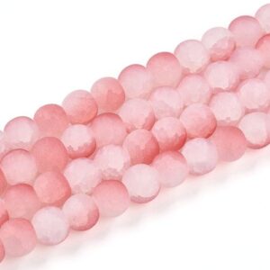 Frosted Crackle Glass Bead in Coral Glow hues has tones of pink and white throughout, with internal cracks to add a beautiful effect.