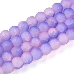 Frosted Crackle Glass Bead in Lavender Dream hues has tones of purple and pink throughout, with internal cracks to add a beautiful effect.