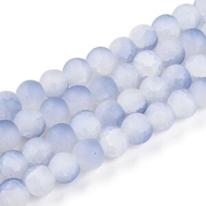 Frosted Crackle Glass Bead in Glacier Glimmer hues has tones of blue and white throughout, with internal cracks to add a beautiful effect.